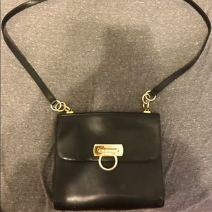 Salvatore Ferragamo Black Leather Bag with Gold Accents